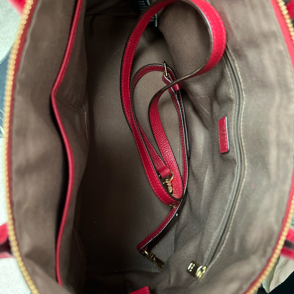 Ralph Lauren Red Leather Satchel With Crossbody Strap - Picture 13 of 14
